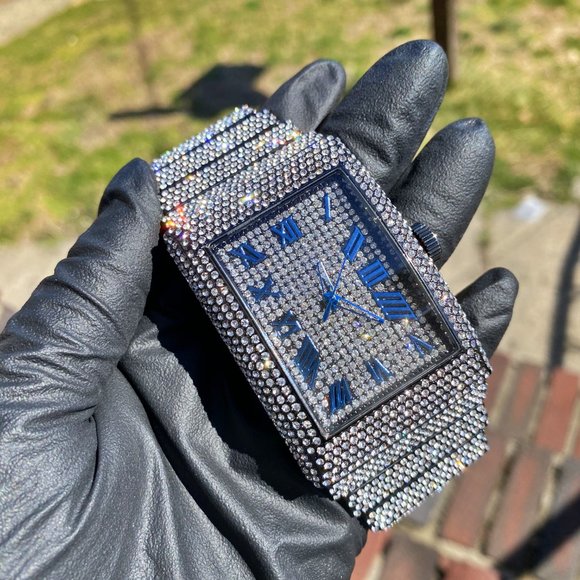 Full Iced Gold PT/ White Gold PT Hip Hop Rectangle Luxury Stylish Quartz Watch - Picture 16 of 16